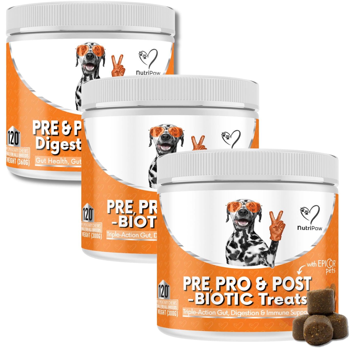 NutriPaw Pre, Pro & Postbiotic Digestive Treats For Dogs - Gut Health, Sensitive Tums, Anal Glands, Scooting, Loose Stools, Smelly, Itchy Ears, Great for all dogs