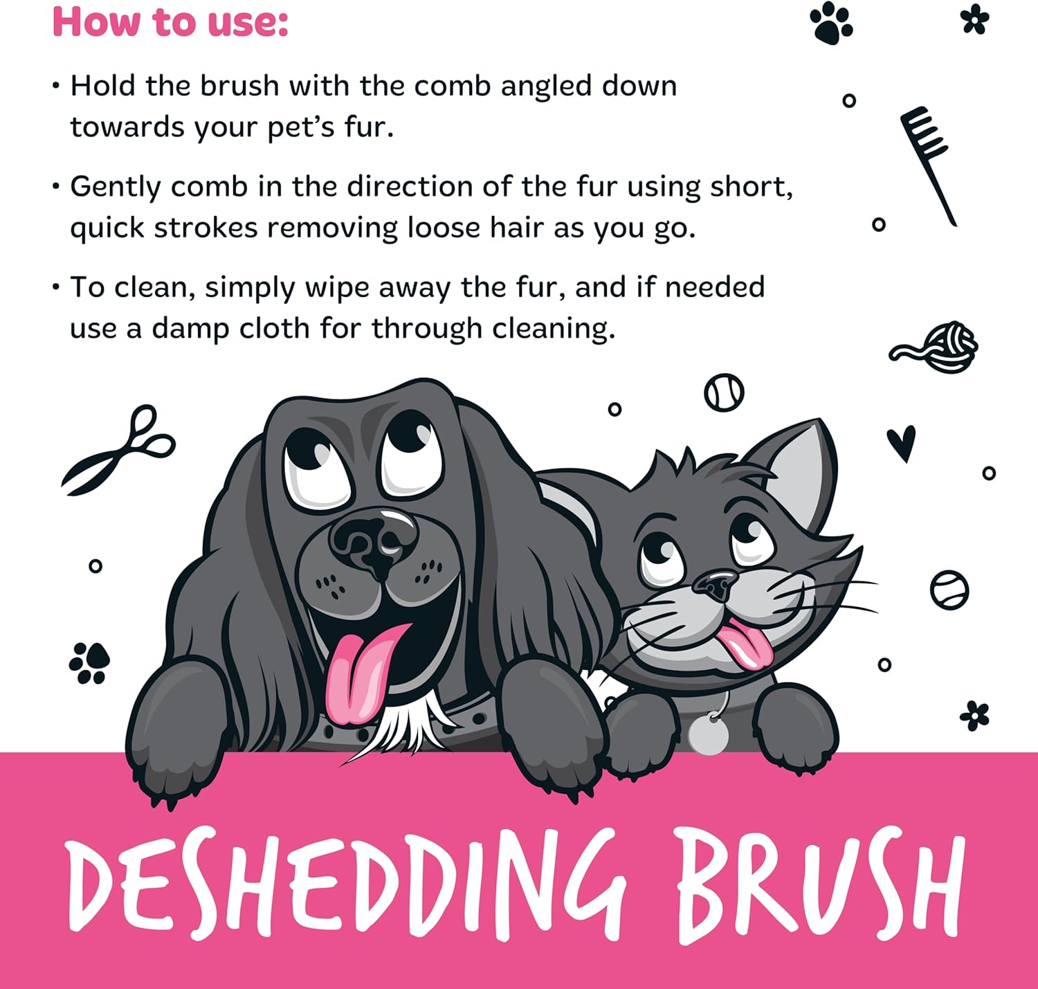 Bugalugs Deshedding Brush for Dogs, Cats, Horses - Pet Grooming Tool that is Gentle & Effective With Wide Shallow Comb for Dog, Cat and Horse
