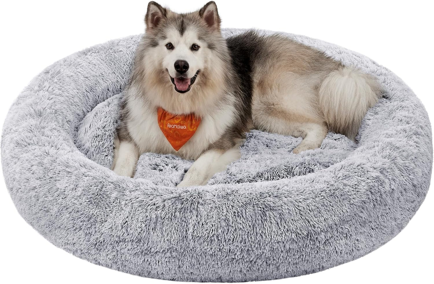 Feandrea Dog Bed, Donut Cat Bed, Fluffy Calming Pet Bed with Removable, Washable Cover, Soft Long Plush, 50 cm, Grey - Comfort Style