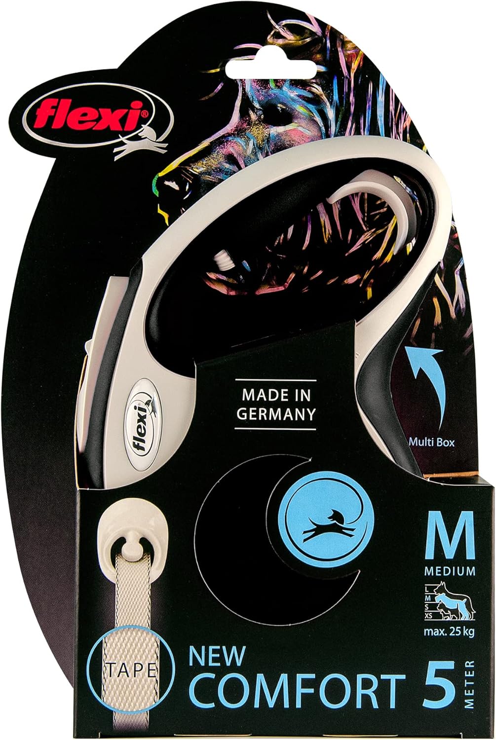 Flexi New Classic Tape Blue Large 8m Retractable Dog Leash/Lead for dogs up to 50kg/110lbs - Comfort Style