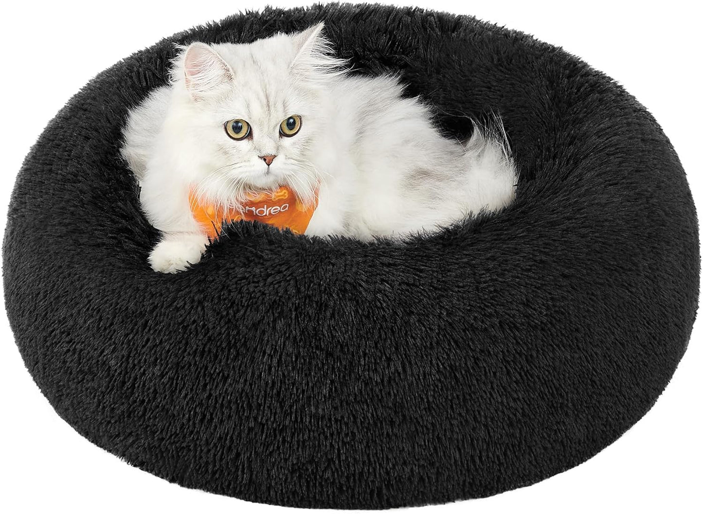 Feandrea Dog Bed, Donut Cat Bed, Fluffy Calming Pet Bed with Removable, Washable Cover, Soft Long Plush, 50 cm, Grey - Comfort Style