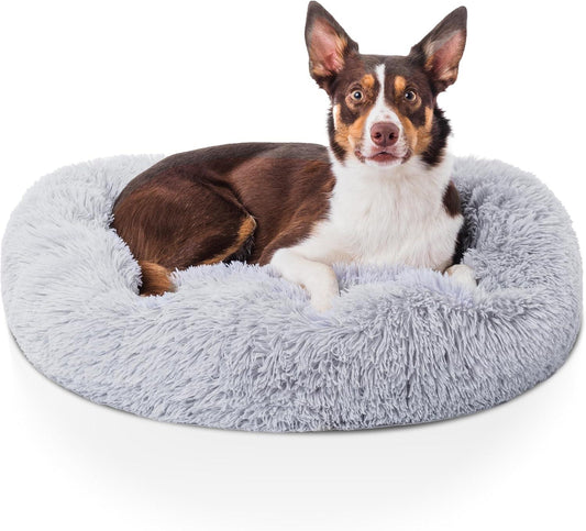 Woof & Whiskers Donut Beds For Dogs Grey Dog Bed 70cm Donut Bed Calming Dog Beds Round Plush Donut Cuddler Bed With Non Slip Base Anti Anxiety Properties Machine Washable (Dark Grey, 70cm) - Comfort Style