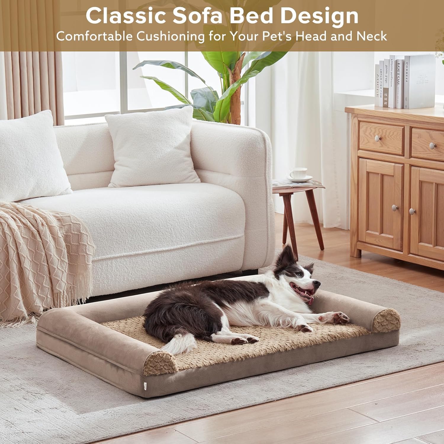 FURTIME Large Dog Bed(89 x 64cm), Orthopedic Memory Foam Dog Beds Sofa with Removable Flannel Cover, Washable Pet Bed, Good for Doberman Pinscher, Sheltie, Border Collie, Australian Herding Dog - Comfort Style