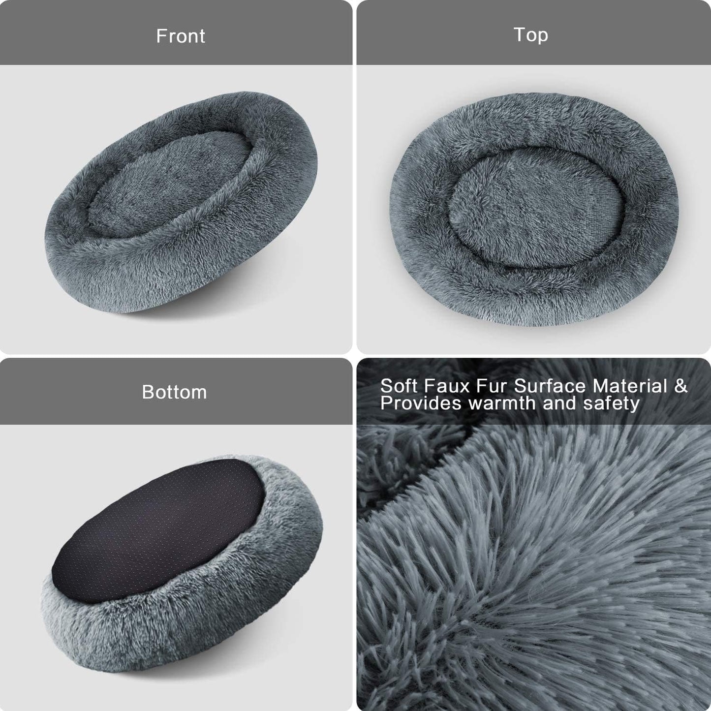 MFOX Calming Dog Bed Cat Bed Donut, Faux Fur Donut Cuddler Washable Self-Warming Pet Bed, Large Round Plush Dog Bed for Small/Medium/Large Dogs(60cm/80cm/90cm/110cm) - Comfort Style
