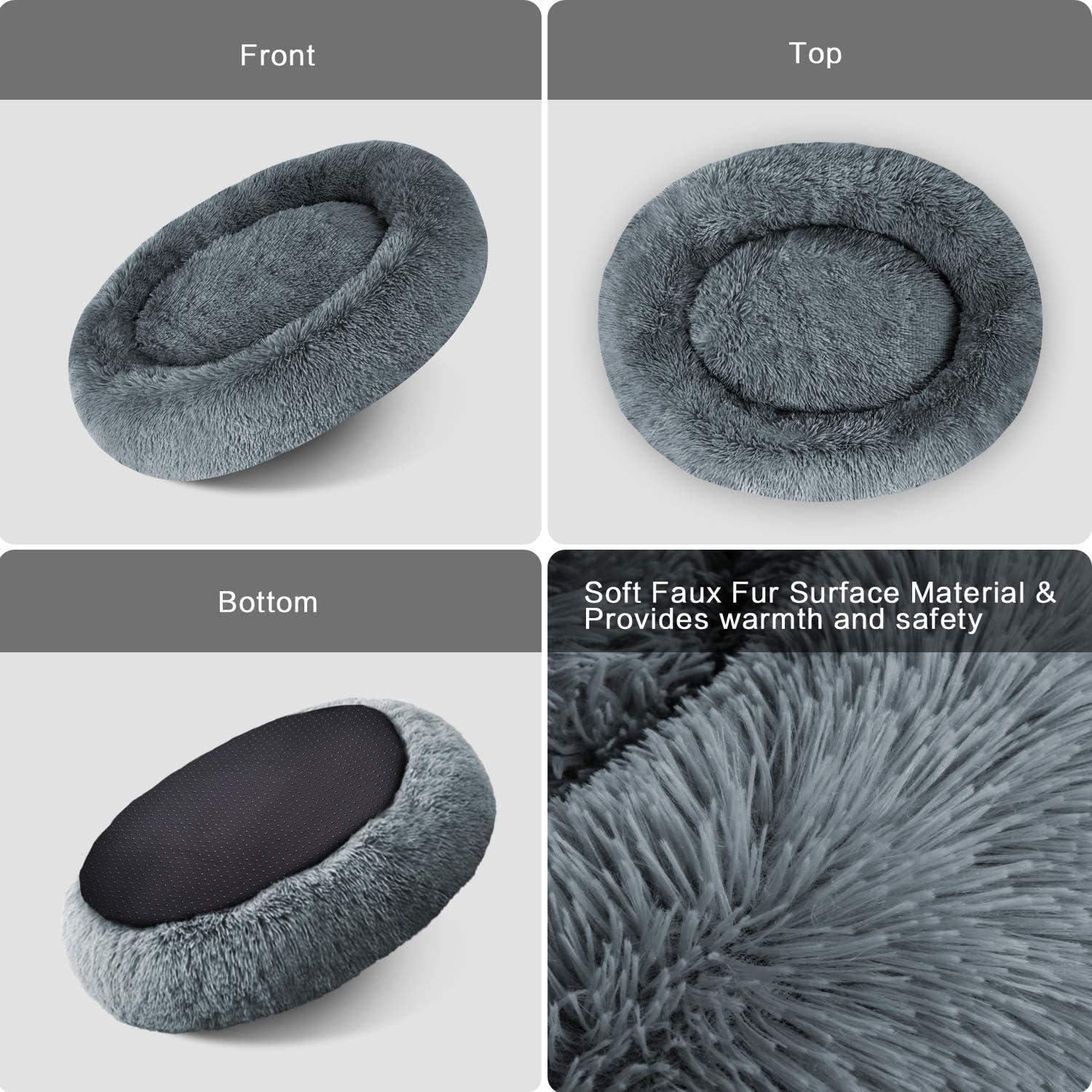 MFOX Calming Dog Bed Cat Bed Donut, Faux Fur Donut Cuddler Washable Self-Warming Pet Bed, Large Round Plush Dog Bed for Small/Medium/Large Dogs(60cm/80cm/90cm/110cm) - Comfort Style
