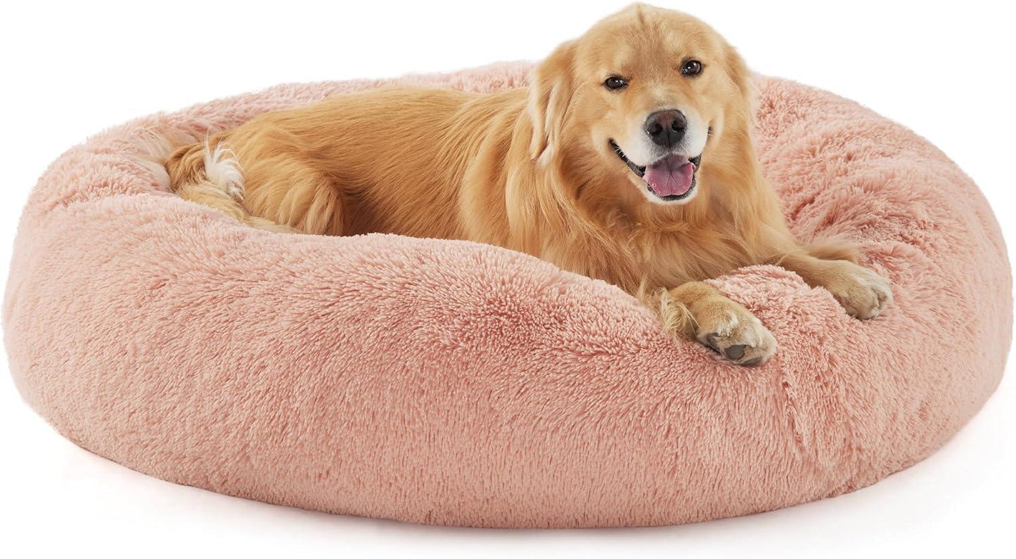 Bedsure Dog Bed Donut Bed - Washable Cat Beds for Indoor Cats Large, Fluffy Calming Kitten Bed for Small Dog and Puppy, Grey, 50x50x16cm - Comfort Style