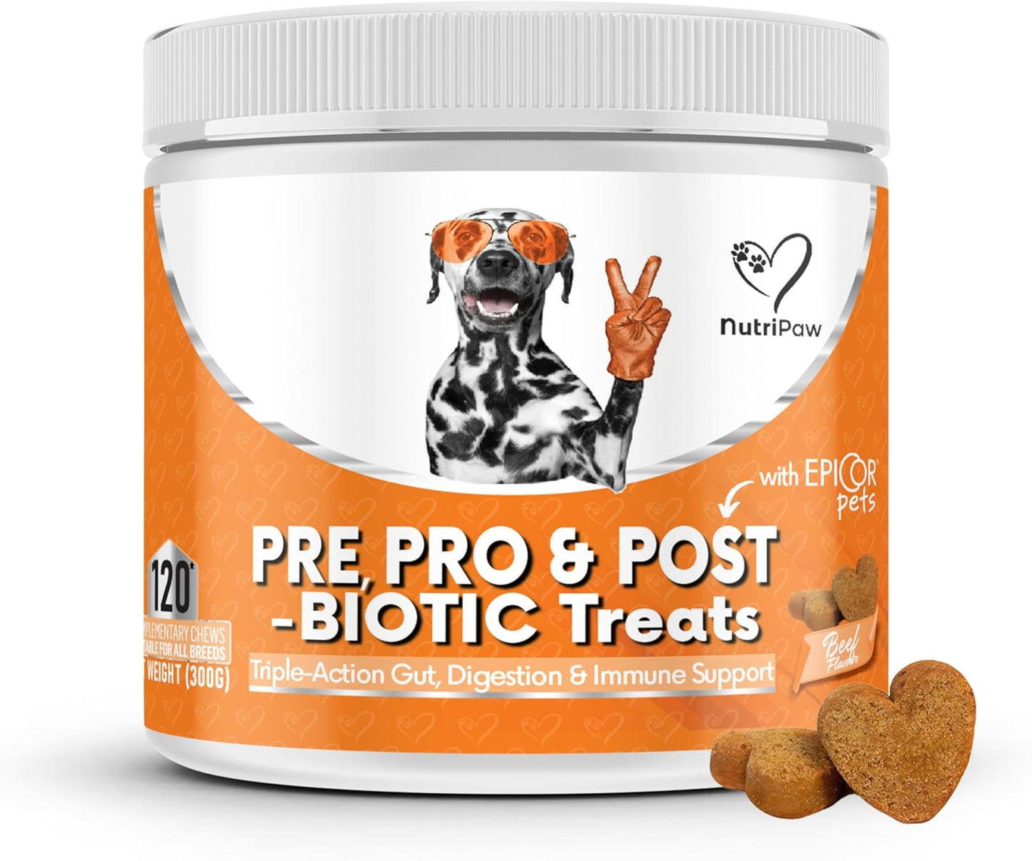 NutriPaw Pre, Pro & Postbiotic Digestive Treats For Dogs - Gut Health, Sensitive Tums, Anal Glands, Scooting, Loose Stools, Smelly, Itchy Ears, Great for all dogs