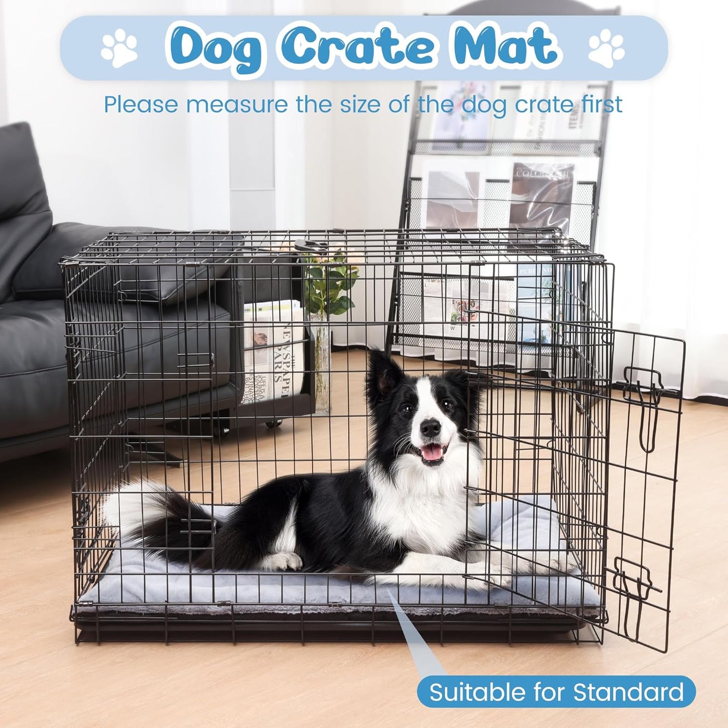 Baodan Washable Dog Bed for Medium Large Dogs Cats, Soft Dog Crate Mattress Mat, Fluffy Comfortable Pet Beds Pad Cushion- XL 106x71 cm, Grey