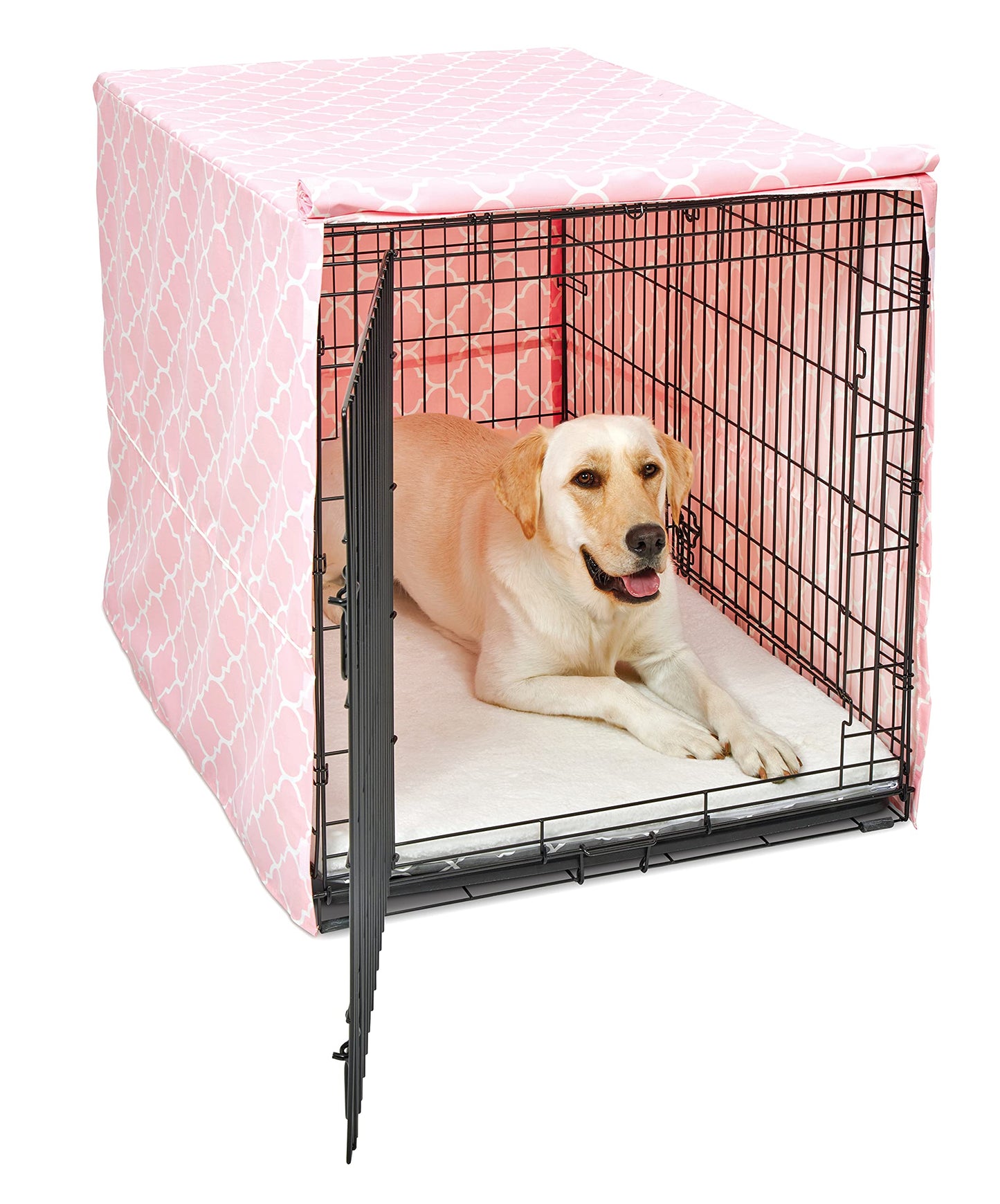 New World Large Dog Crate Cover Featuring Teflon Fabric Protector, Poly-Cotton Privacy Kennel Cover Fits Most 106 cm Crates, Gray Designer Print, Machine Washable, Reduces Barking, BCVR-42GYT