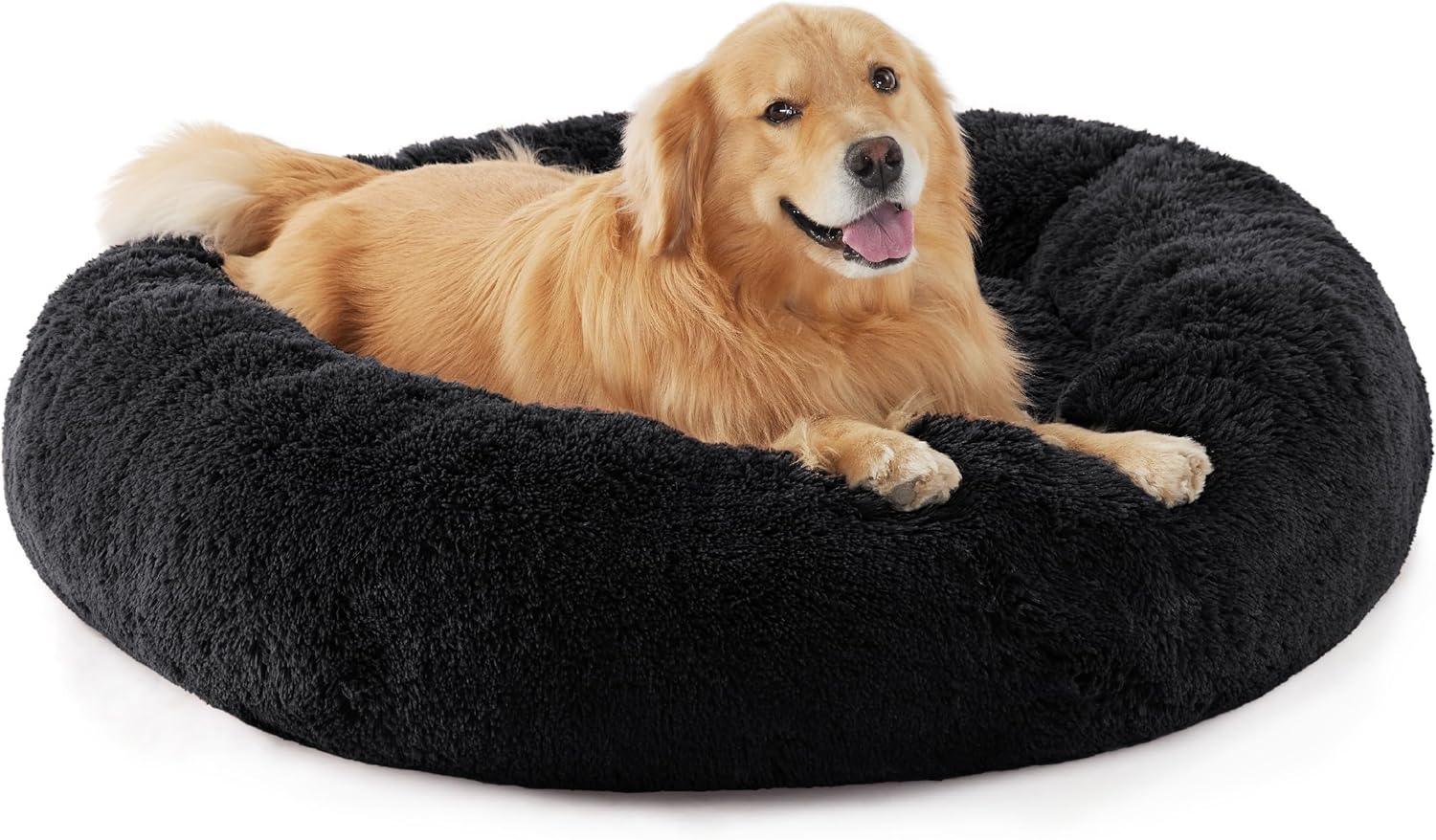 Bedsure Dog Bed Donut Bed - Washable Cat Beds for Indoor Cats Large, Fluffy Calming Kitten Bed for Small Dog and Puppy, Grey, 50x50x16cm - Comfort Style