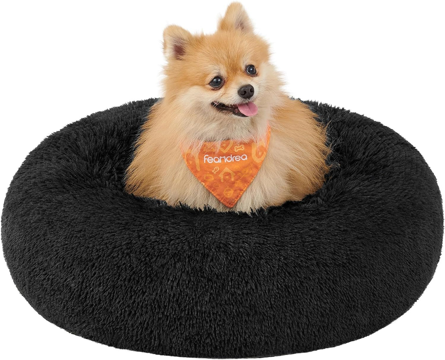 Feandrea Dog Bed, Donut Cat Bed, Fluffy Calming Pet Bed with Removable, Washable Cover, Soft Long Plush, 50 cm, Grey - Comfort Style