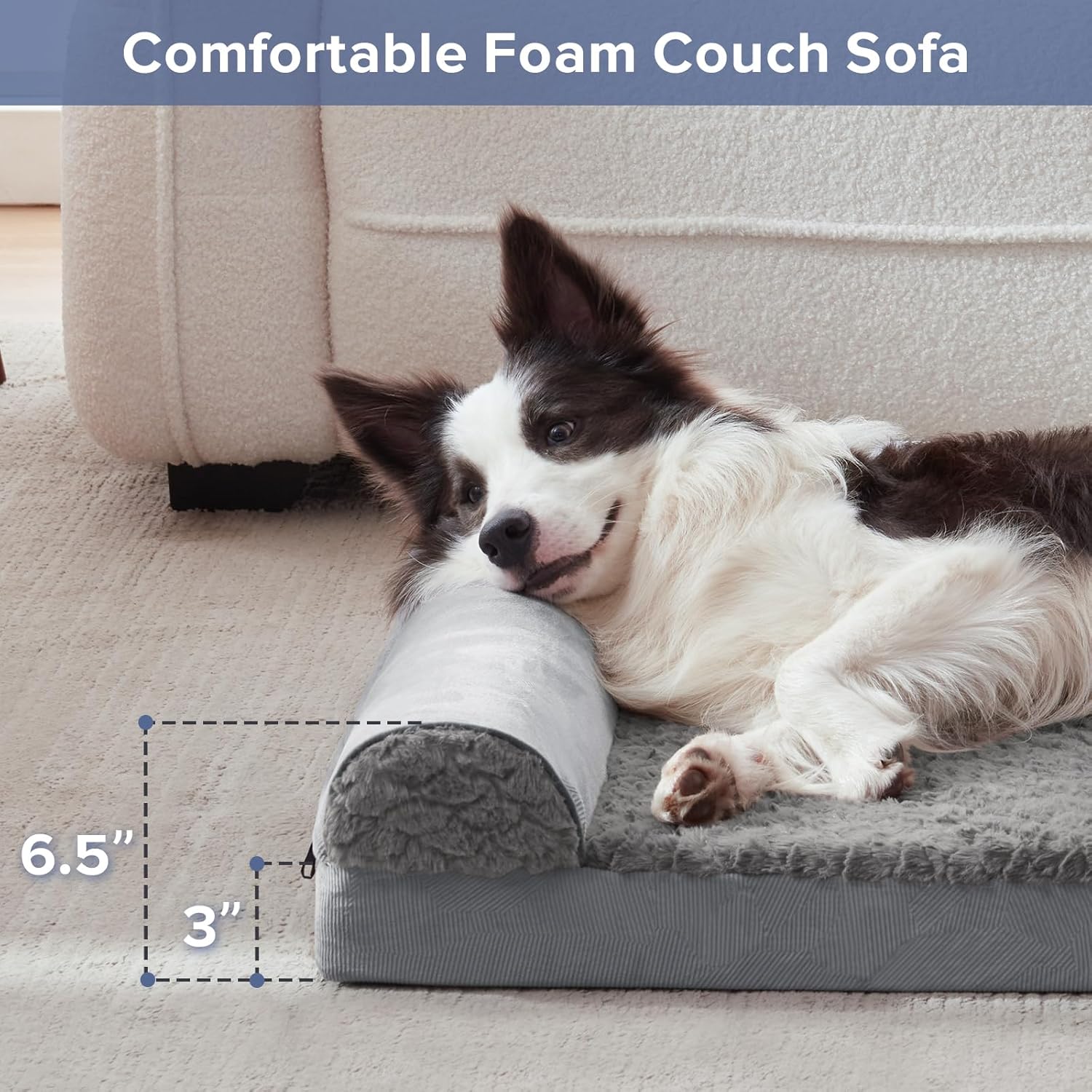 FURTIME Large Dog Bed(89 x 64cm), Orthopedic Memory Foam Dog Beds Sofa with Removable Flannel Cover, Washable Pet Bed, Good for Doberman Pinscher, Sheltie, Border Collie, Australian Herding Dog - Comfort Style