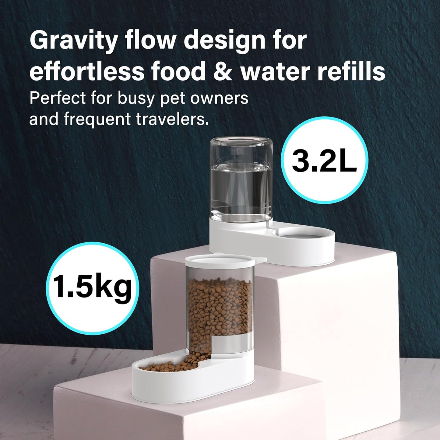 Automatic Food Feeder and Waterer Set 3.2L, 2 Packs Automatic Feeder and Waterer Set,Plastic Dog Food Dispenser and Dog Water Dispenser for Small&Medium Dogs Cats 30x15.5x25cm - Comfort Style