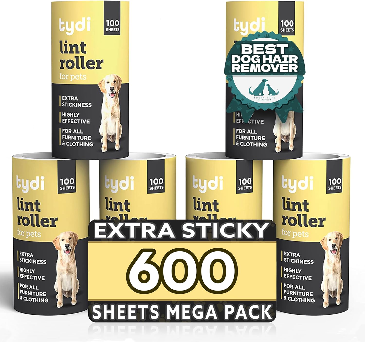 Tydi Pet Lint Roller Value Pack – 2 Handles, 1200 Sheets & 2 Lint Removers – Includes Carpet Scraper with Wooden Handle – Sticky Rollers for Pet Hair - Comfort Style