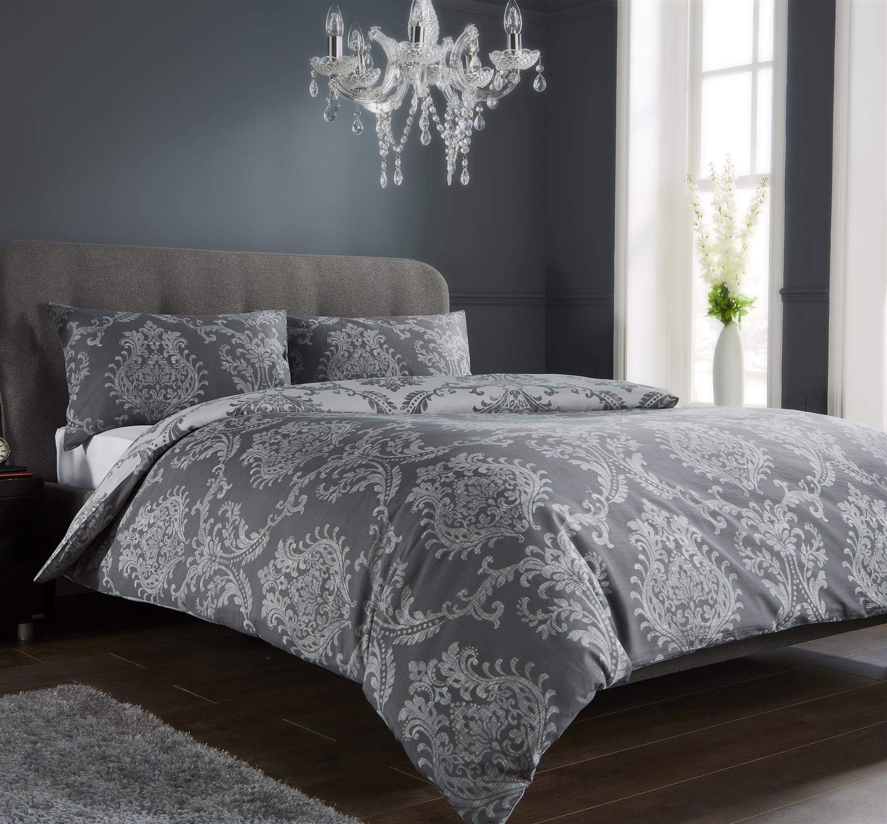 Olivia Rocco Royal Damask Duvet Cover Set Easy Care Quilt Covers With Pillowcases Cotton Rich Reversible Bedding Bed Linen Sets - Comfort Style