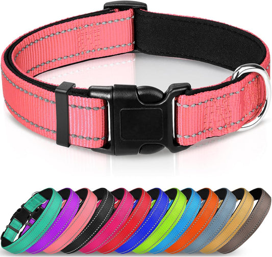 Joytale Reflective Dog Collar, Soft Neoprene Padded Breathable Nylon Pet Collar Adjustable for Medium Dogs, M, Orange - Comfort Style