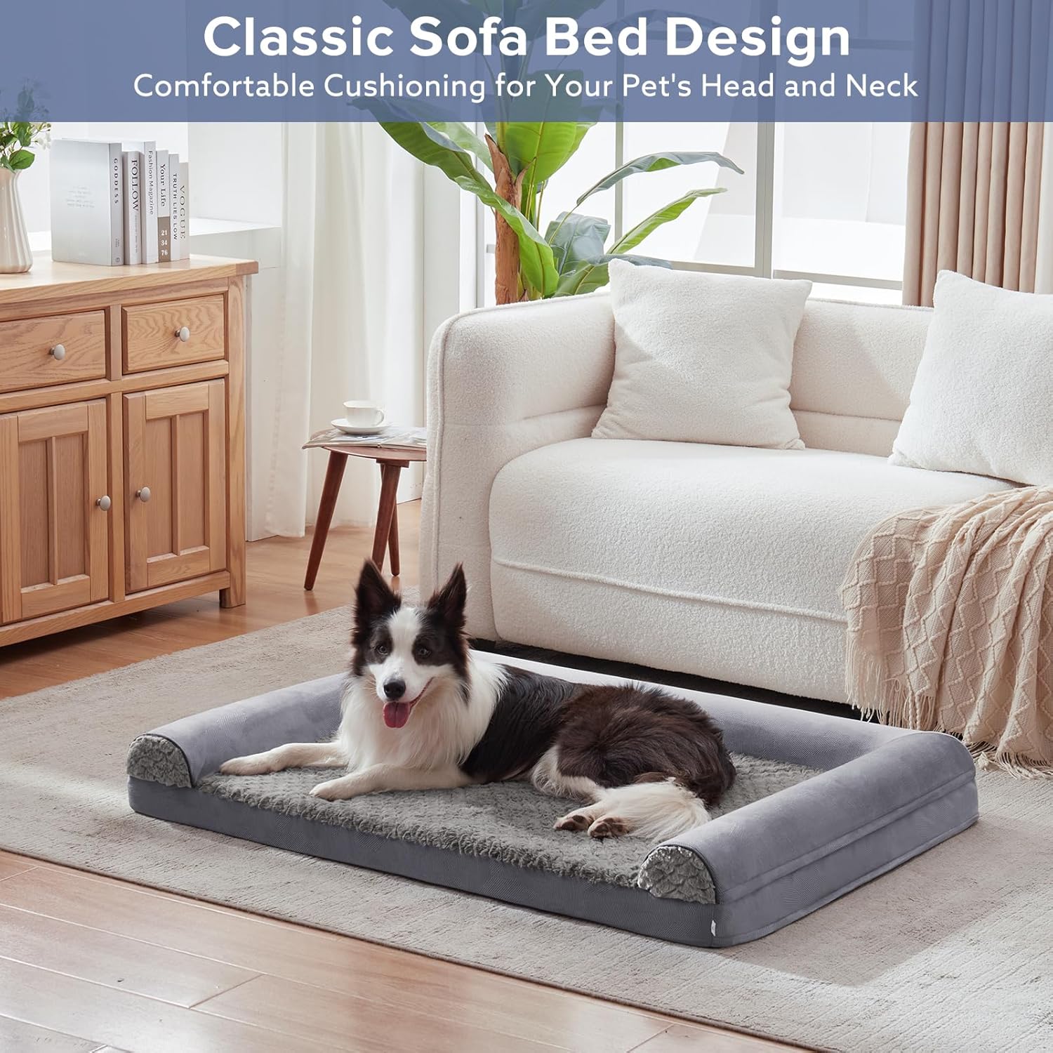 FURTIME Large Dog Bed(89 x 64cm), Orthopedic Memory Foam Dog Beds Sofa with Removable Flannel Cover, Washable Pet Bed, Good for Doberman Pinscher, Sheltie, Border Collie, Australian Herding Dog - Comfort Style