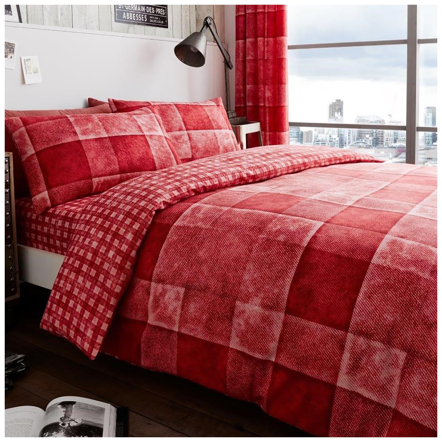 Gaveno Cavailia Luxury DENIM CHECK Bed Set with Duvet Cover and Pillow Cases, Polyester-Cotton - Comfort Style