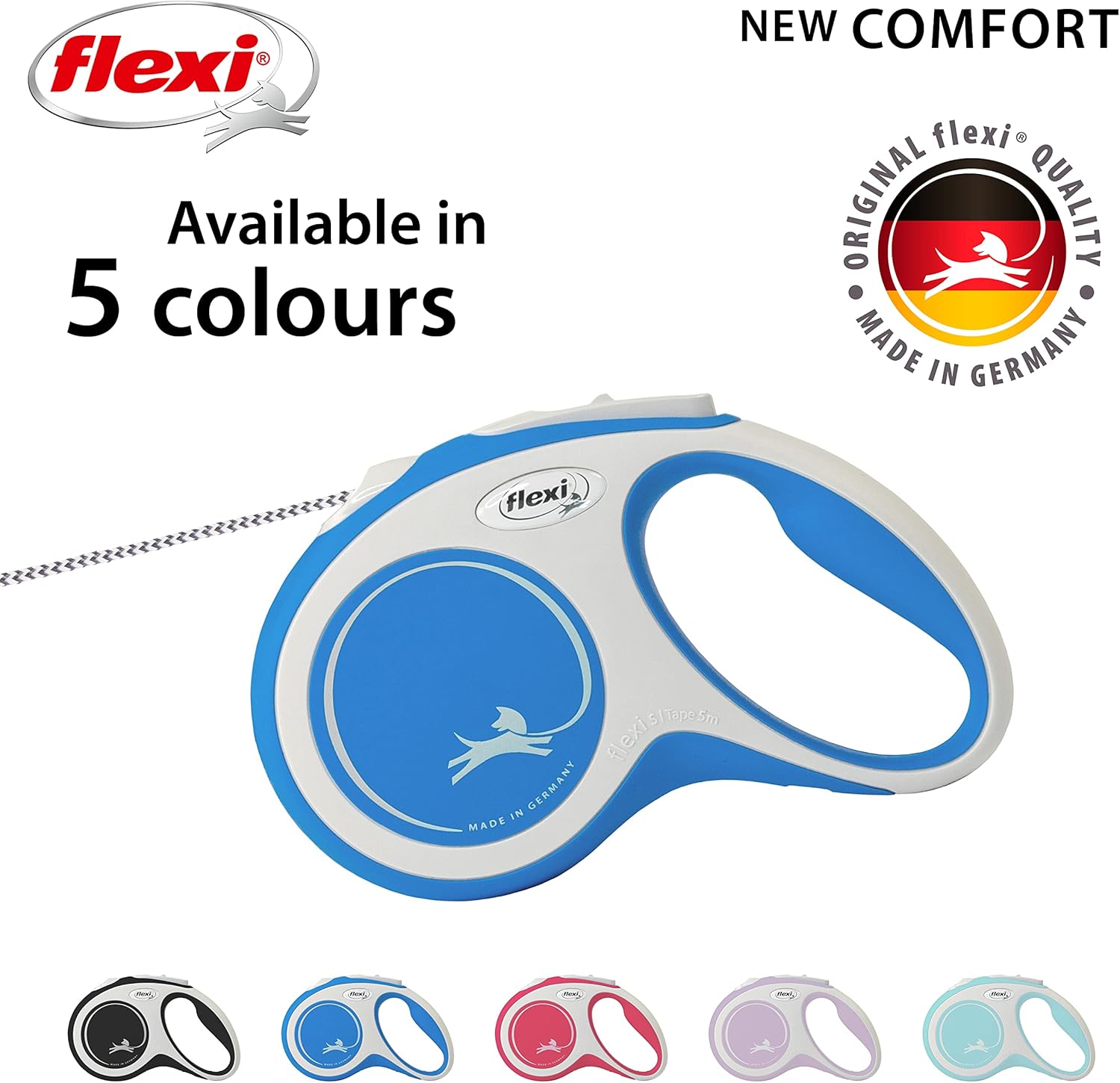 Flexi New Classic Tape Blue Large 8m Retractable Dog Leash/Lead for dogs up to 50kg/110lbs - Comfort Style