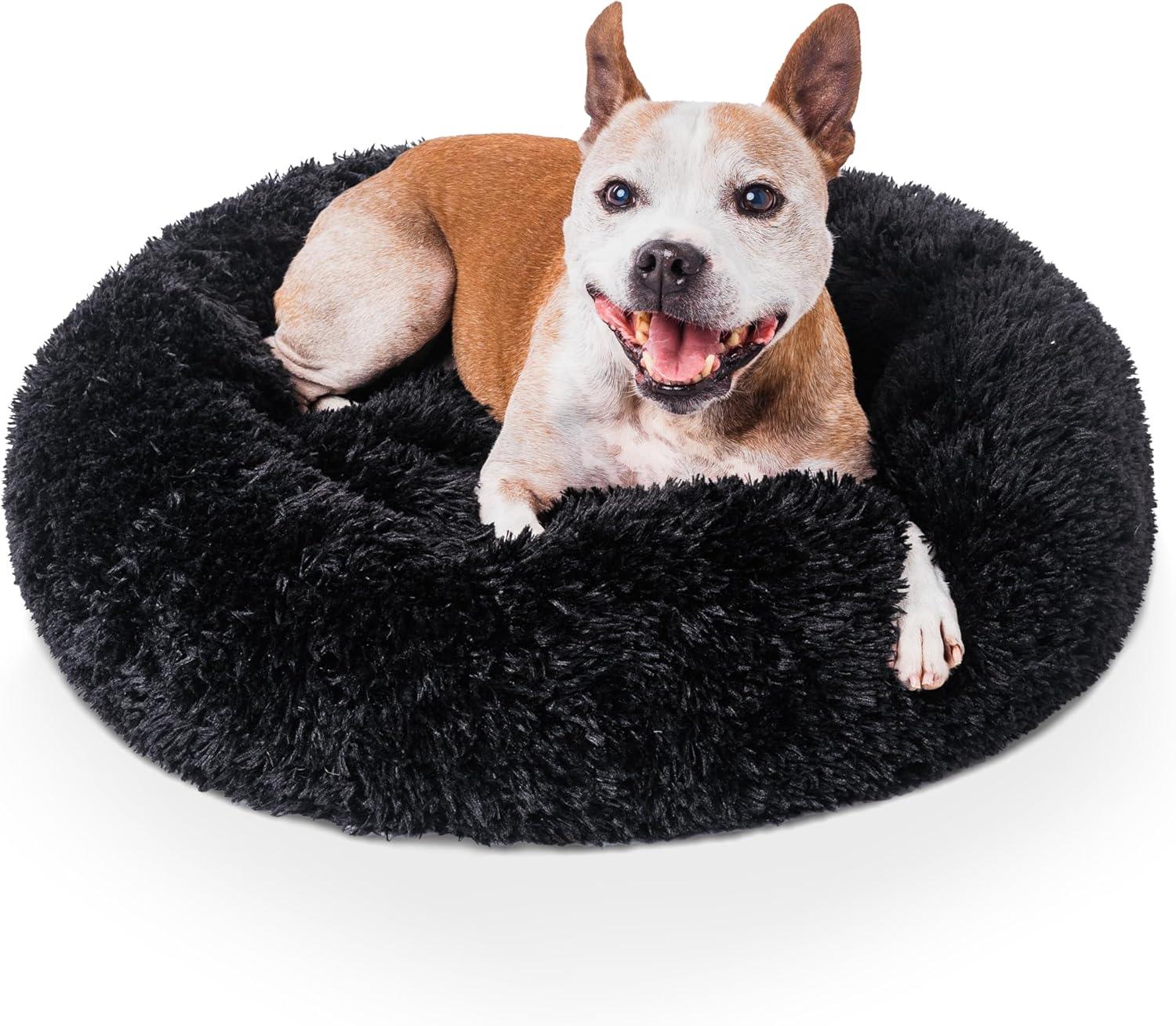 Woof & Whiskers Donut Beds For Dogs Grey Dog Bed 70cm Donut Bed Calming Dog Beds Round Plush Donut Cuddler Bed With Non Slip Base Anti Anxiety Properties Machine Washable (Dark Grey, 70cm) - Comfort Style