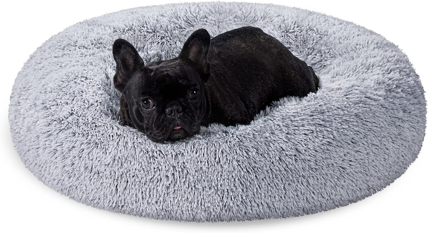 Feandrea Dog Bed, Donut Cat Bed, Fluffy Calming Pet Bed with Removable, Washable Cover, Soft Long Plush, 50 cm, Grey - Comfort Style