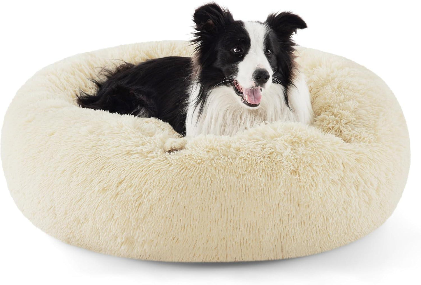 Bedsure Dog Bed Donut Bed - Washable Cat Beds for Indoor Cats Large, Fluffy Calming Kitten Bed for Small Dog and Puppy, Grey, 50x50x16cm - Comfort Style