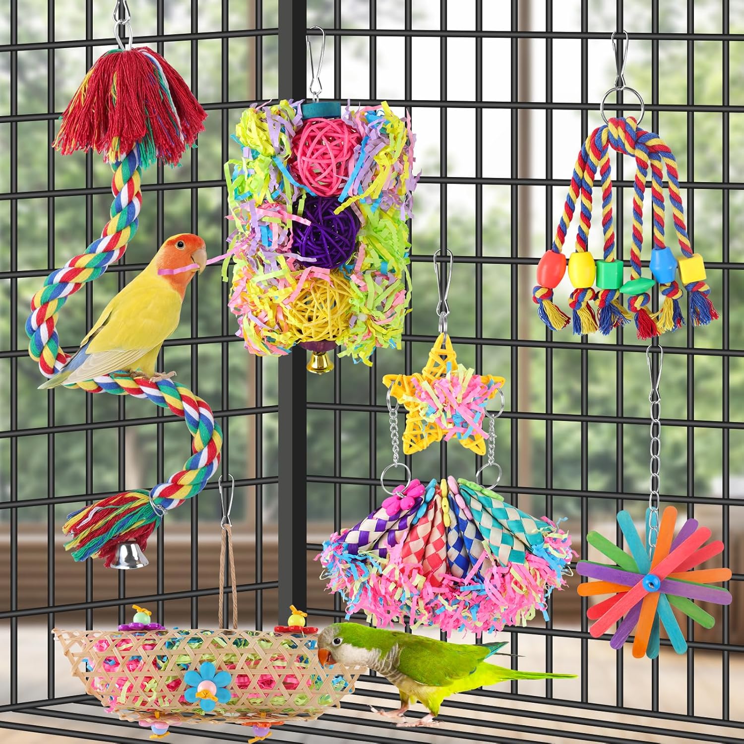 Bird Shredding Toys 4-Delig - Kleurrijke Papegaaienspeelgoed Set Voor Foraging, Klimmen & Kauw, Voor Parkieten En Lovebirds