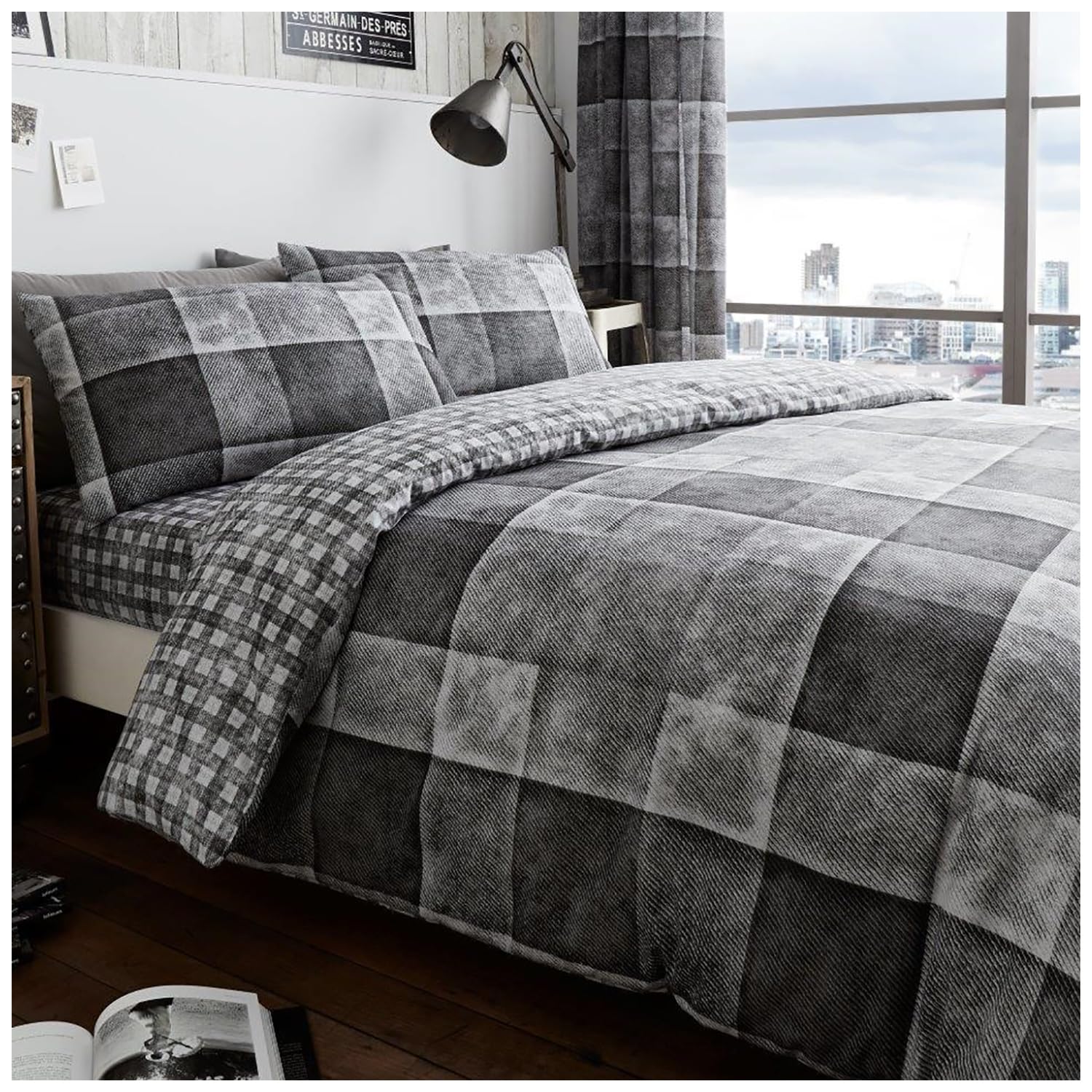 Gaveno Cavailia Luxury DENIM CHECK Bed Set with Duvet Cover and Pillow Cases, Polyester-Cotton - Comfort Style