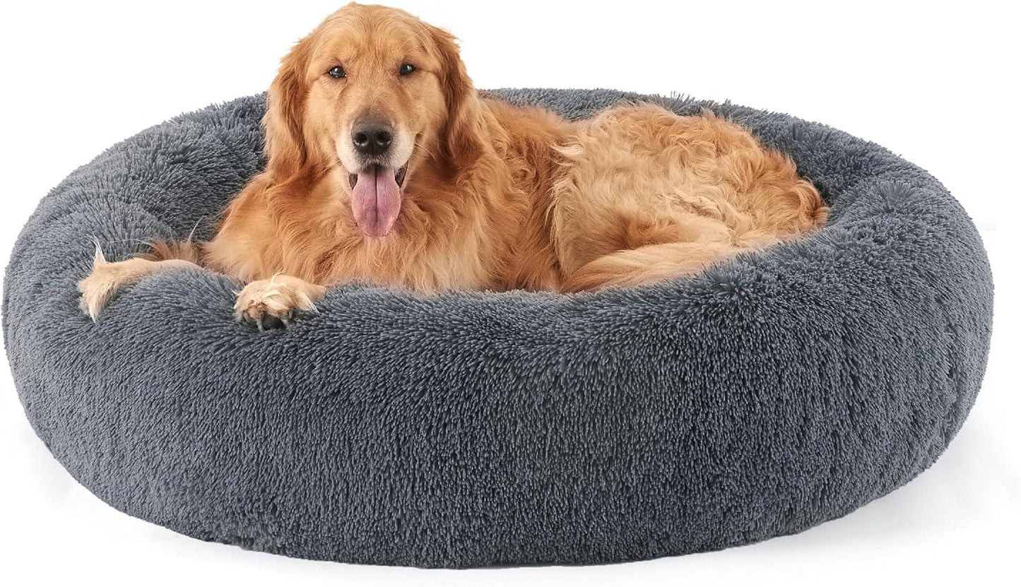 Bedsure Dog Bed Donut Bed - Washable Cat Beds for Indoor Cats Large, Fluffy Calming Kitten Bed for Small Dog and Puppy, Grey, 50x50x16cm - Comfort Style