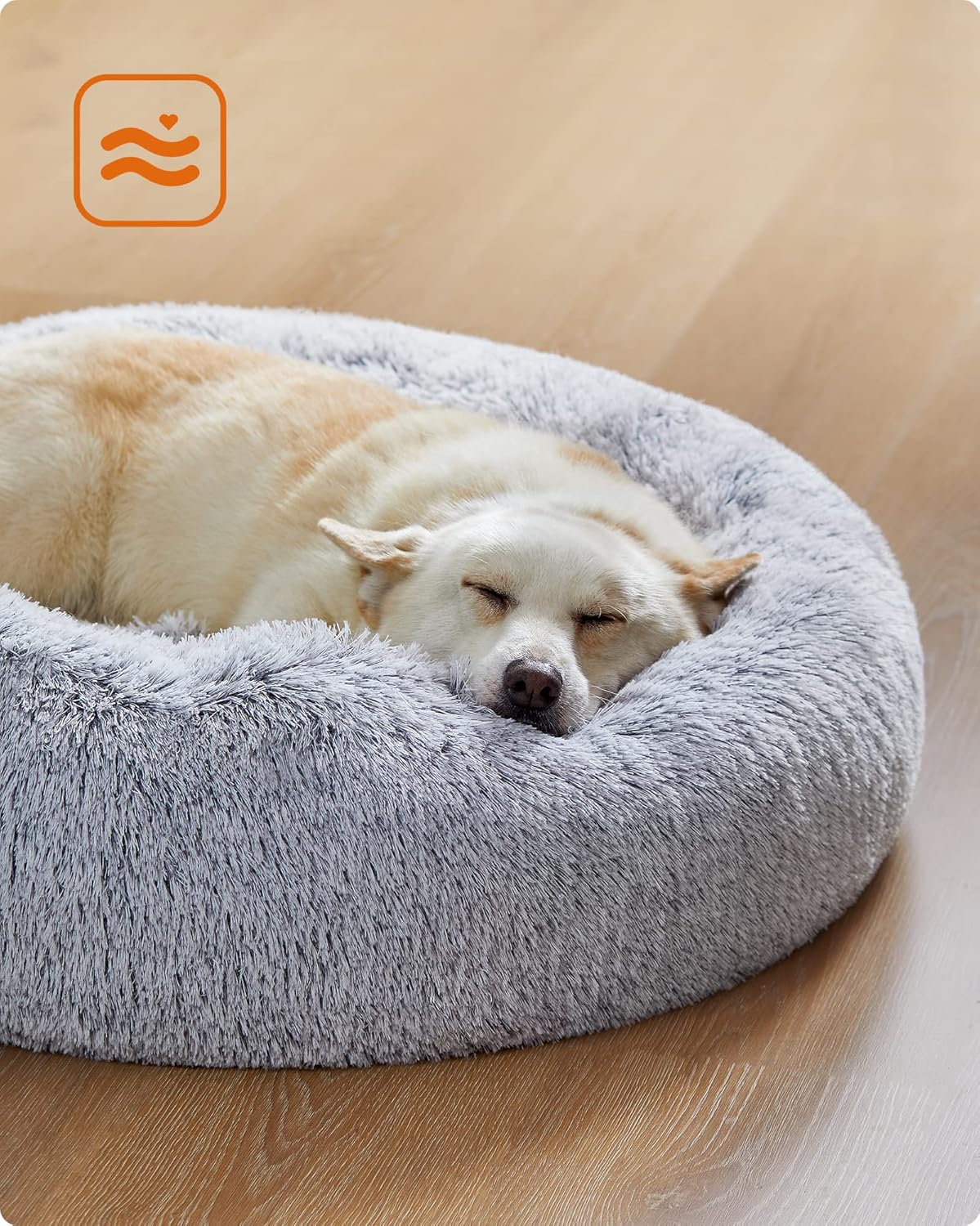 Feandrea Dog Bed, Donut Cat Bed, Fluffy Calming Pet Bed with Removable, Washable Cover, Soft Long Plush, 50 cm, Grey - Comfort Style