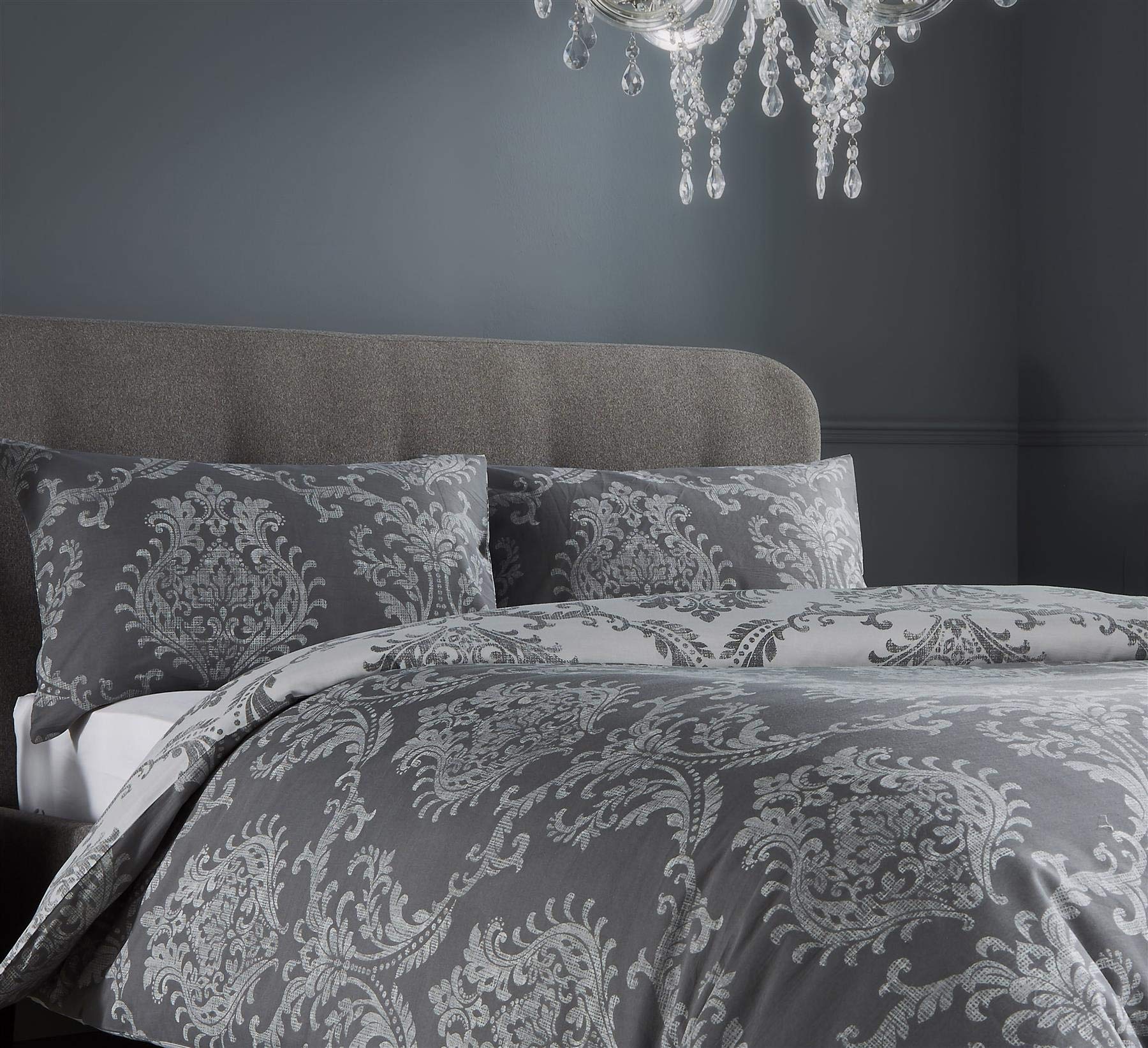 Olivia Rocco Royal Damask Duvet Cover Set Easy Care Quilt Covers With Pillowcases Cotton Rich Reversible Bedding Bed Linen Sets - Comfort Style