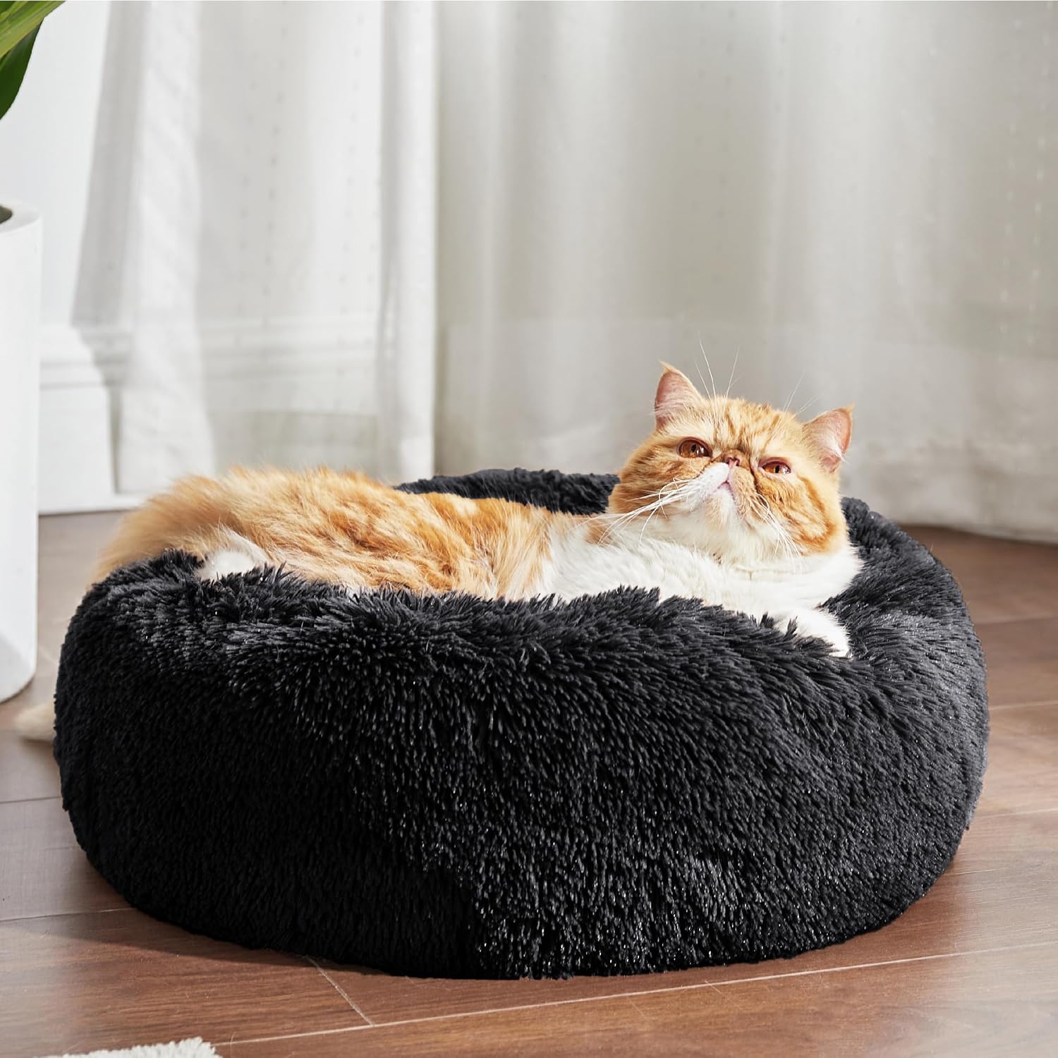 Bedsure Dog Bed Donut Bed - Washable Cat Beds for Indoor Cats Large, Fluffy Calming Kitten Bed for Small Dog and Puppy, Grey, 50x50x16cm - Comfort Style