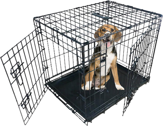 Ellie-Bo Black Standard XL 42-inch Folding 2-Door Dog Cage/Crate with Metal Tray