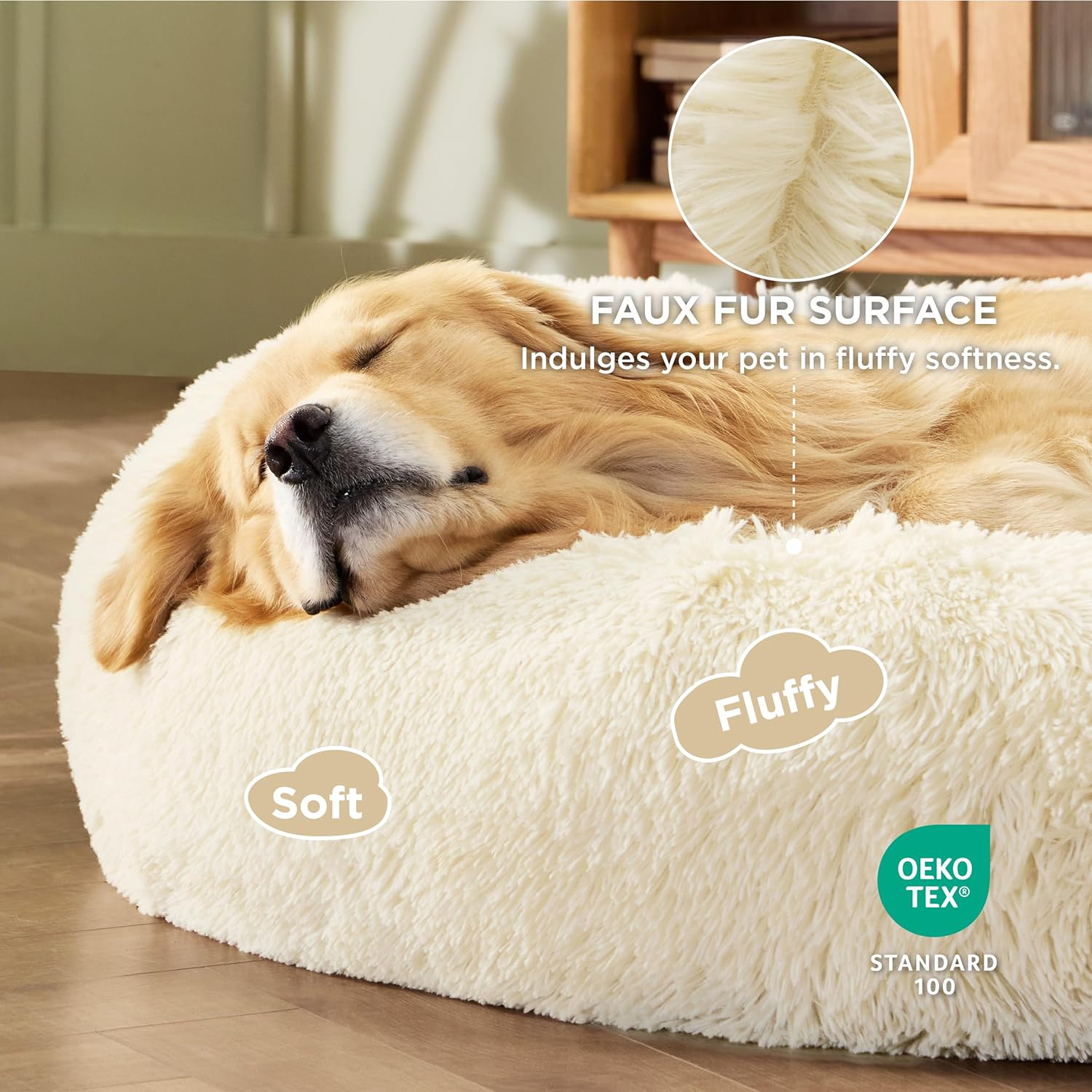Bedsure Dog Bed Donut Bed - Washable Cat Beds for Indoor Cats Large, Fluffy Calming Kitten Bed for Small Dog and Puppy, Grey, 50x50x16cm - Comfort Style