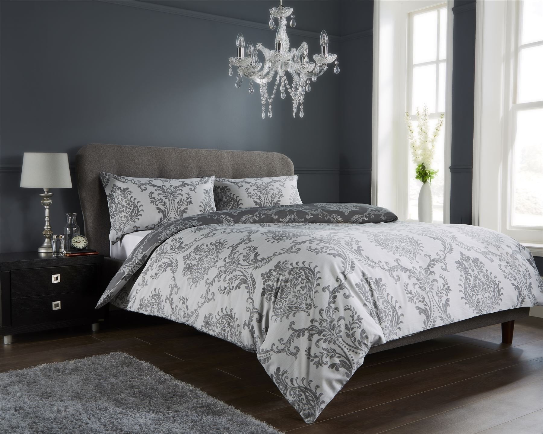 Olivia Rocco Royal Damask Duvet Cover Set Easy Care Quilt Covers With Pillowcases Cotton Rich Reversible Bedding Bed Linen Sets - Comfort Style
