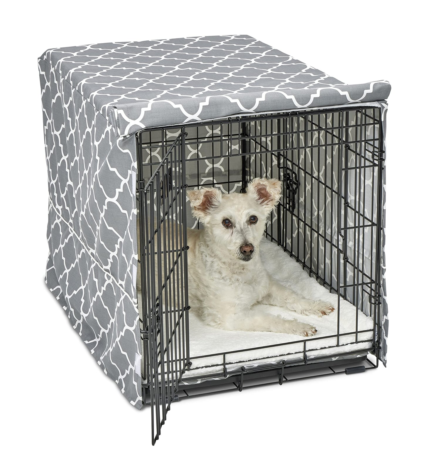 New World Large Dog Crate Cover Featuring Teflon Fabric Protector, Poly-Cotton Privacy Kennel Cover Fits Most 106 cm Crates, Gray Designer Print, Machine Washable, Reduces Barking, BCVR-42GYT