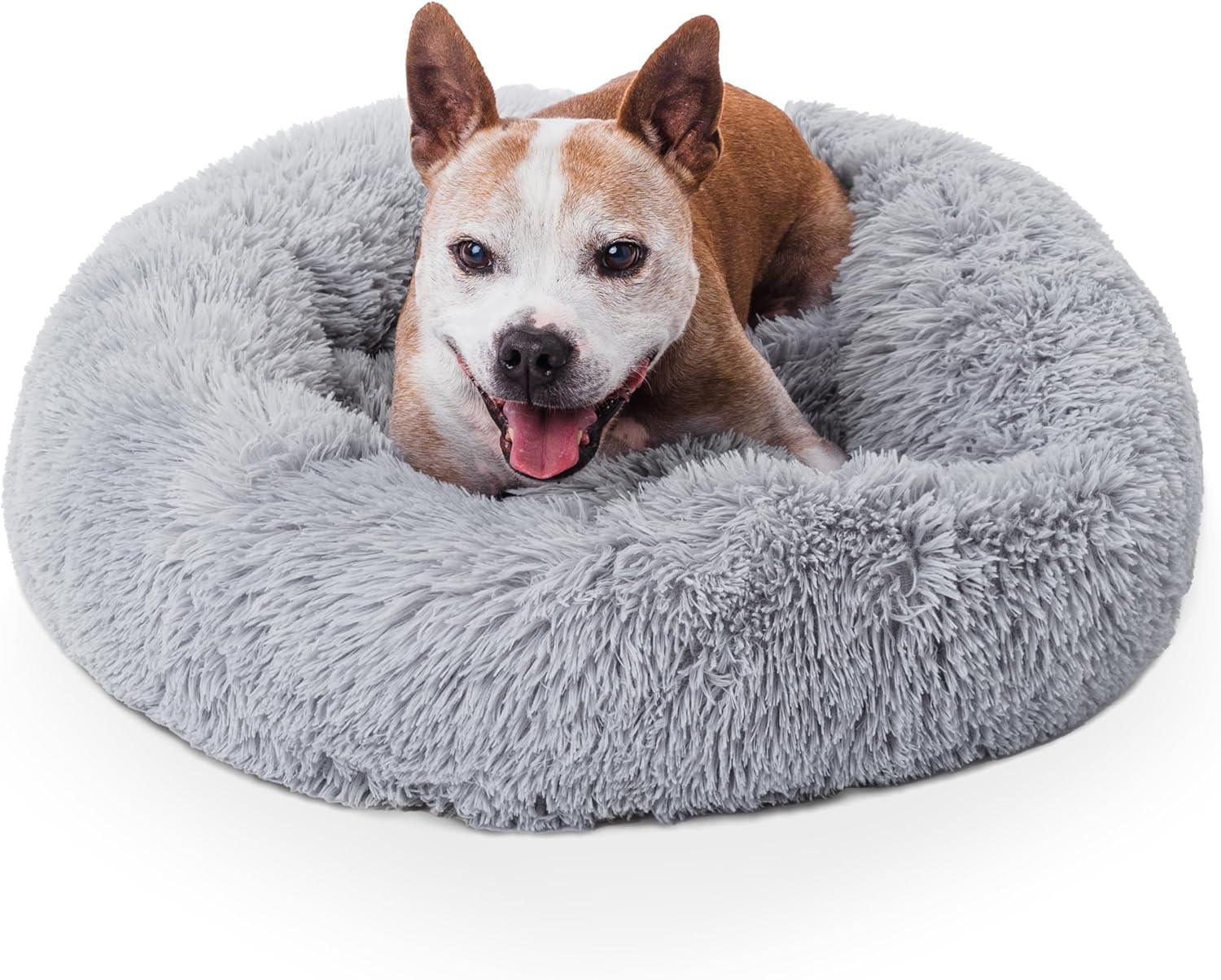Woof & Whiskers Donut Beds For Dogs Grey Dog Bed 70cm Donut Bed Calming Dog Beds Round Plush Donut Cuddler Bed With Non Slip Base Anti Anxiety Properties Machine Washable (Dark Grey, 70cm) - Comfort Style