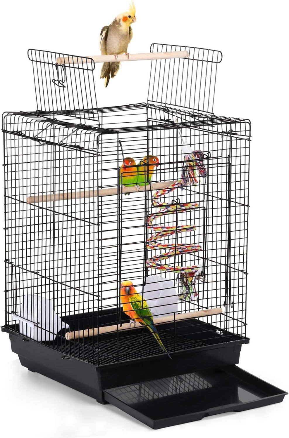 Yaheetech Metal Open Top Bird Cage for Small Parrot Finch Canary Canary Parakeet Cockatiel Travel Cage Black - Comfort Style