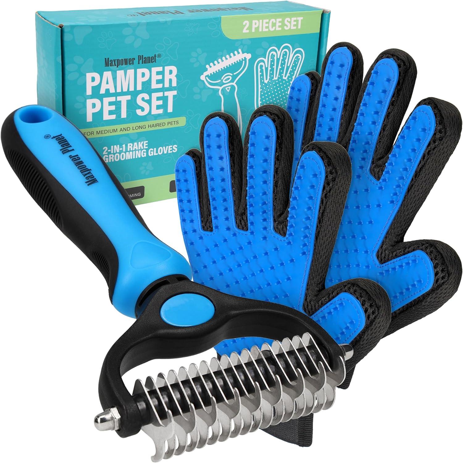 Maxpower Planet Dog Brush - Reduce Shedding by 95% - Double Sided Deshedding Dematting Tool - Undercoat Rake Dog, Cat Brush - Dog Brushes Shedding Hair - Dog Grooming Brush - Cat Grooming Brush, Blue - Comfort Style