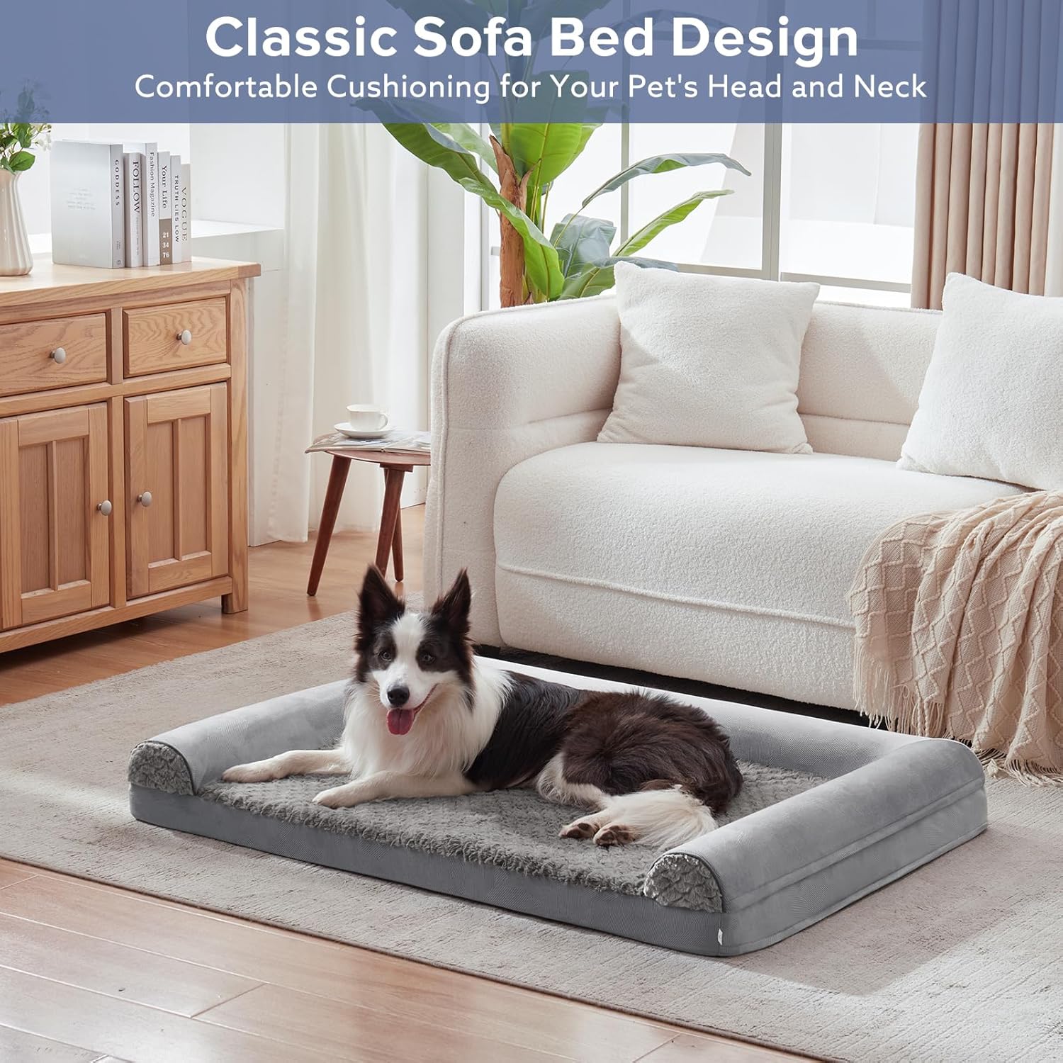 FURTIME Large Dog Bed(89 x 64cm), Orthopedic Memory Foam Dog Beds Sofa with Removable Flannel Cover, Washable Pet Bed, Good for Doberman Pinscher, Sheltie, Border Collie, Australian Herding Dog - Comfort Style