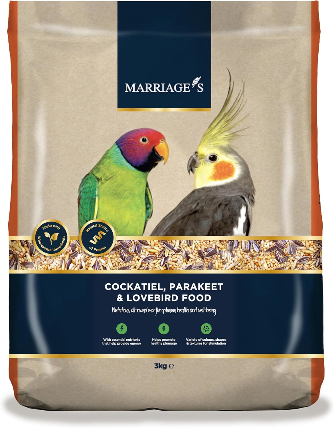 Marriages - Lovebird Food, Cockatiel Seed Mix, Parakeet Bird Seed with Oats, Nyjer Seed and Millet, Wholesome, Packed with Fibre and Protein (3kg)