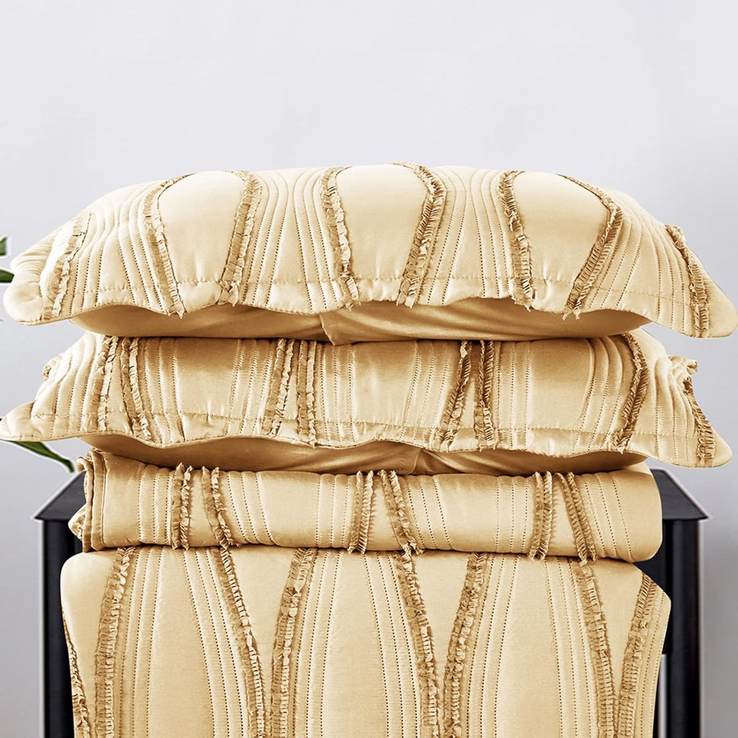 PHP Beautiful Quilted Bedspread Throw Embossed Frilled Pattern Quilt Coverlets Bedspreads Throw Bedding for All Season Comforter Set - Mustard - Single