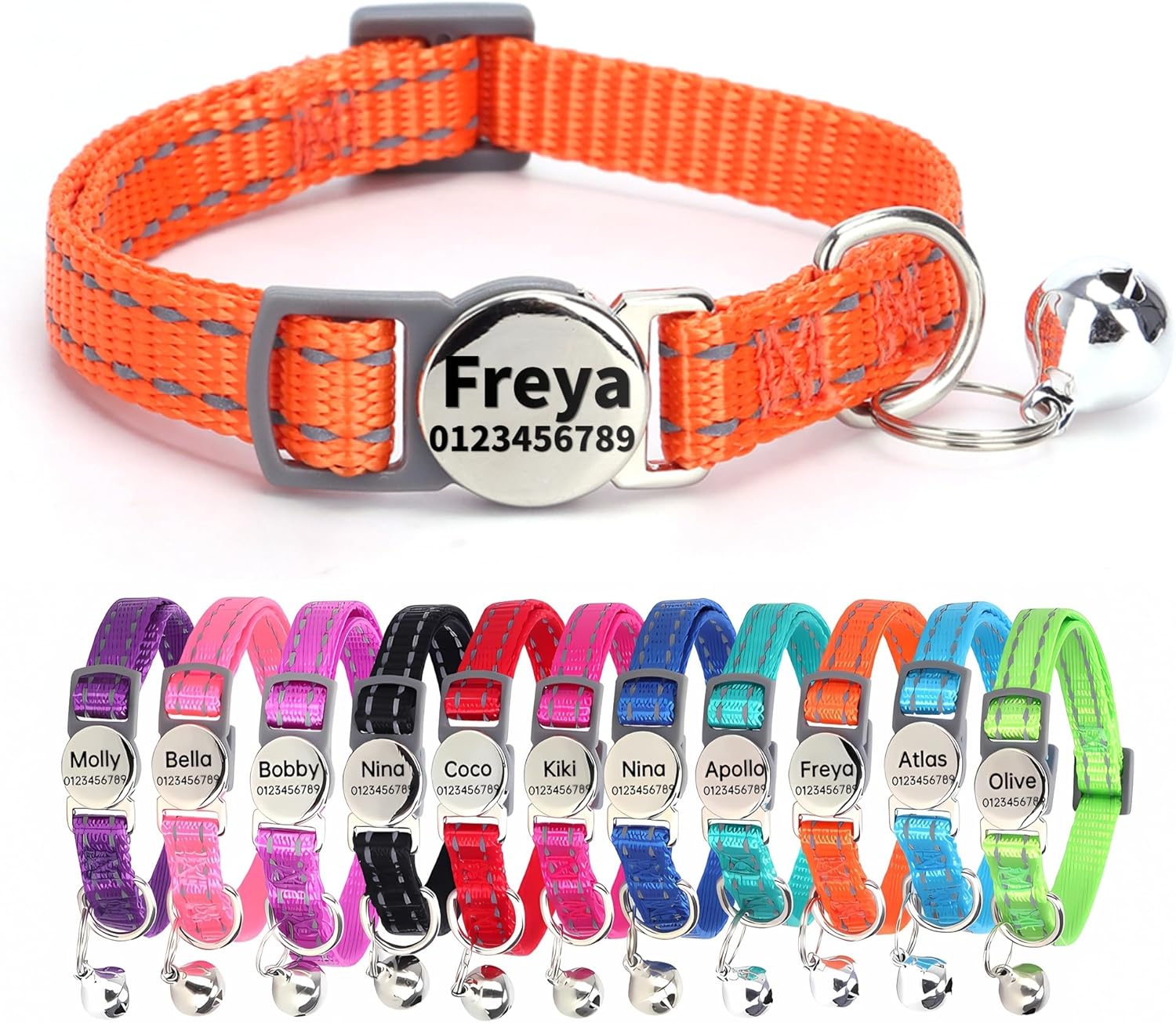 SEOUGEE Cat Collar Quick Release with Personalised Name Tag, Reflective Kitten Collars with Bells & Safety Release, 19-30 CM Adjustable, Rose Red - Comfort Style