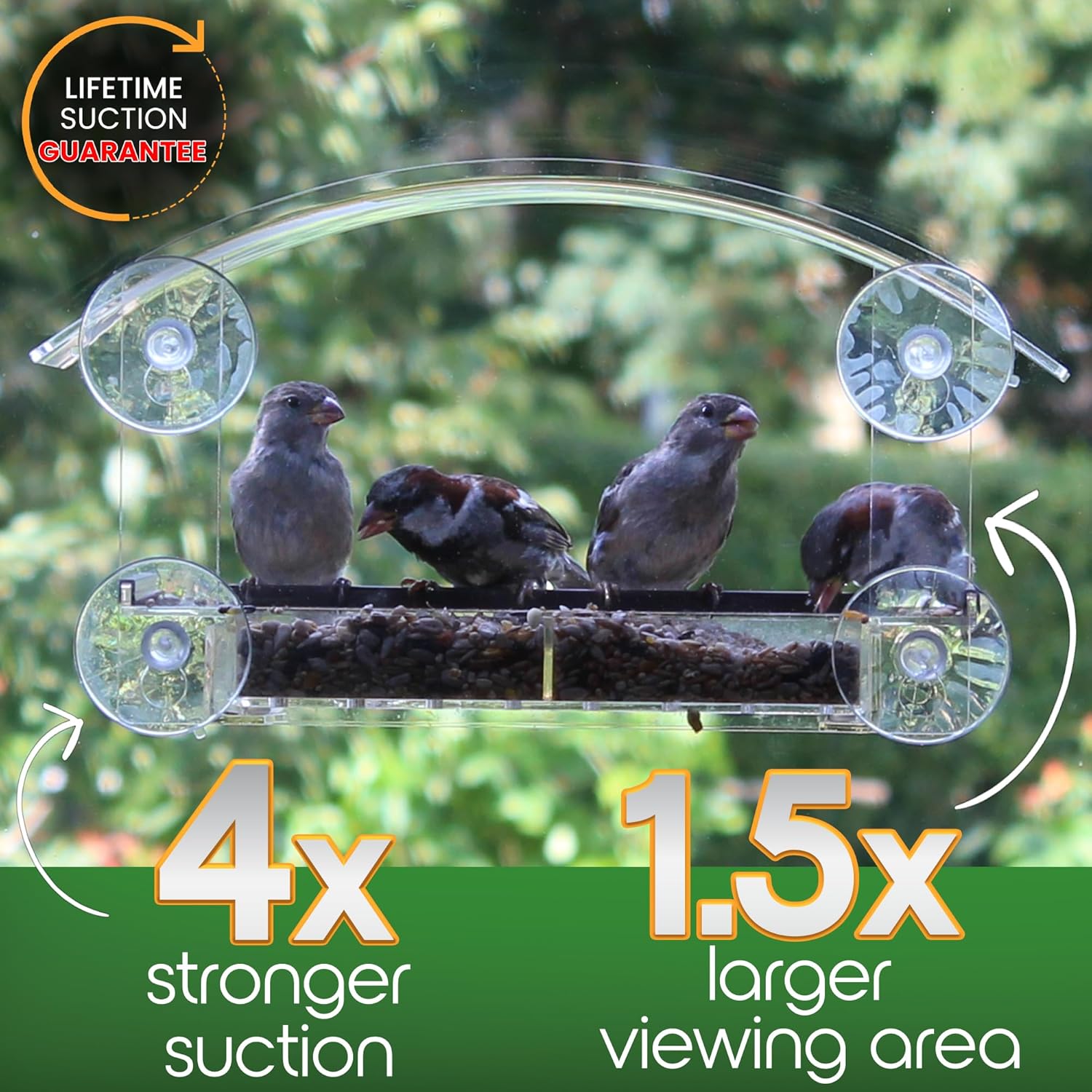 Window Bird Feeder with Strong Suction Cups - HOMEBIRD Window Bird Feeder UK with Removable Seed Tray For Bird Watching Bird Feeders for Small Birds Squirrel Proof Bird Feeder Window - Comfort Style