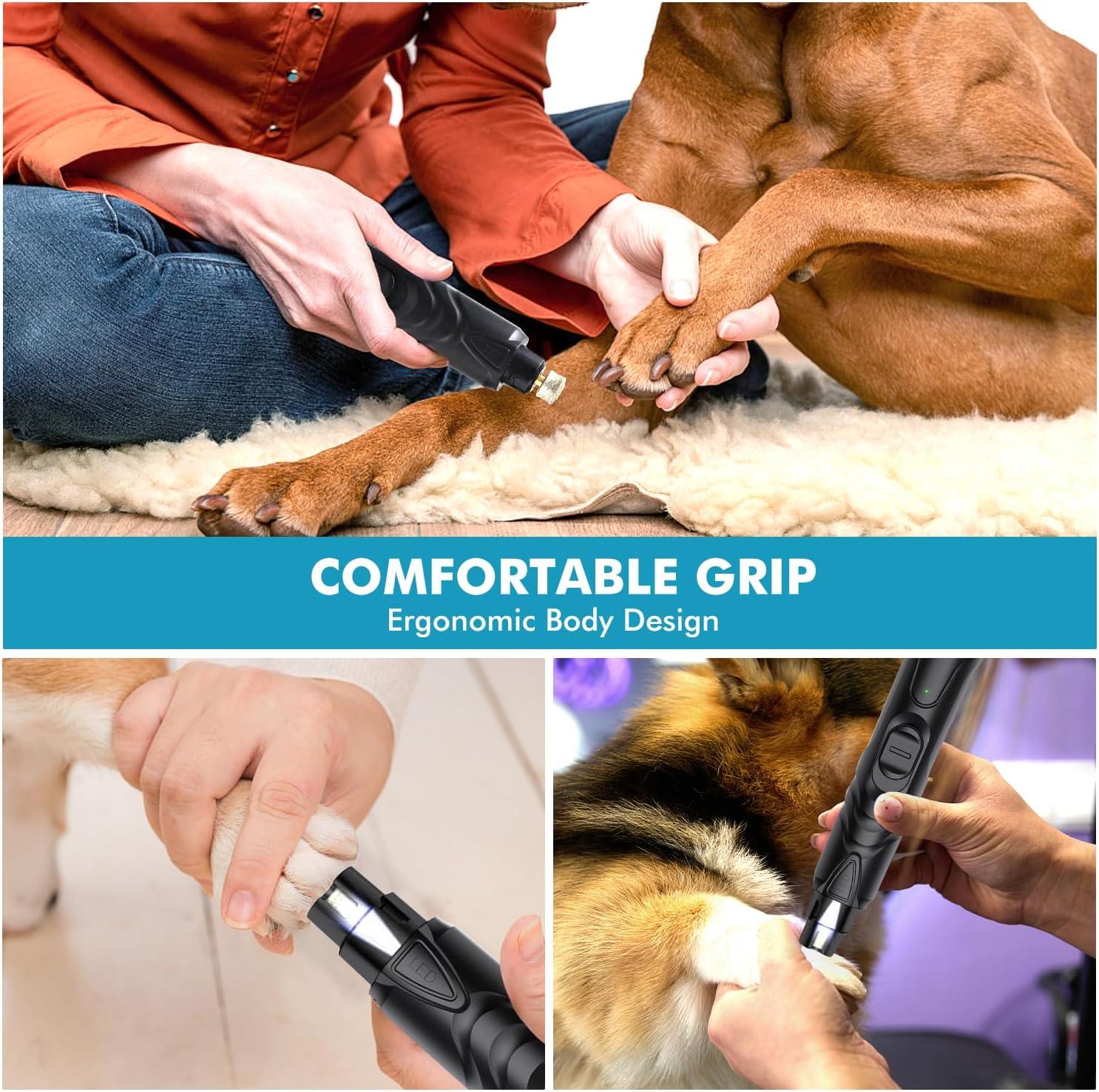 ETENTOUS Pet Dog Nail Grinder, Professional Pet Nail Grinder Low Noise, 2-Speed Mode Dog Claw Grinder Pet Nail Trimmer with LED Light, for Small Medium Large Breed Dog and Cat - Comfort Style