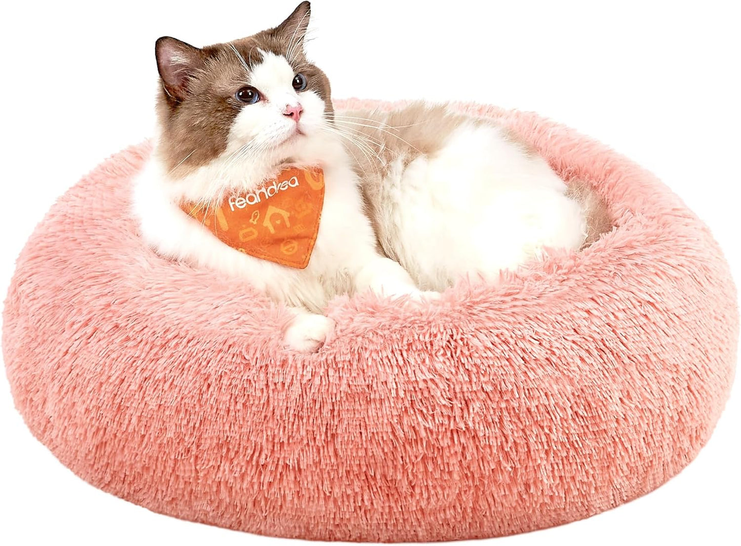 Feandrea Dog Bed, Donut Cat Bed, Fluffy Calming Pet Bed with Removable, Washable Cover, Soft Long Plush, 50 cm, Grey - Comfort Style