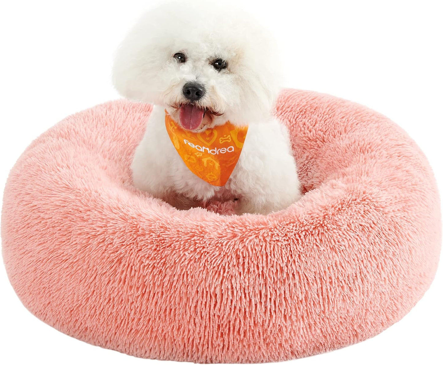 Feandrea Dog Bed, Donut Cat Bed, Fluffy Calming Pet Bed with Removable, Washable Cover, Soft Long Plush, 50 cm, Grey - Comfort Style