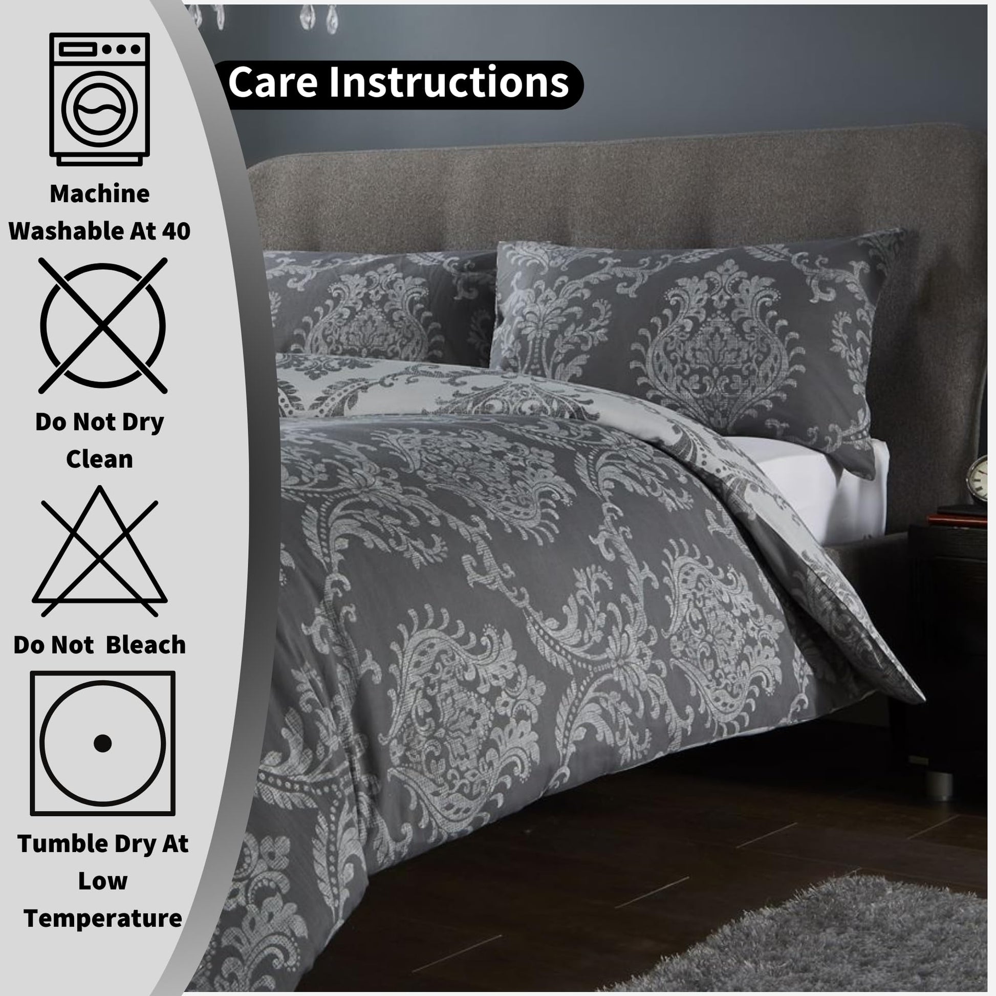 Olivia Rocco Royal Damask Duvet Cover Set Easy Care Quilt Covers With Pillowcases Cotton Rich Reversible Bedding Bed Linen Sets - Comfort Style