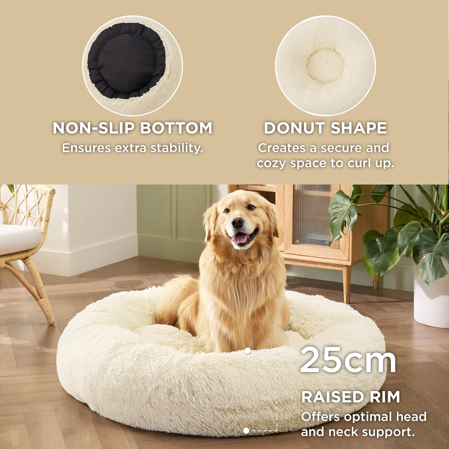 Bedsure Dog Bed Donut Bed - Washable Cat Beds for Indoor Cats Large, Fluffy Calming Kitten Bed for Small Dog and Puppy, Grey, 50x50x16cm - Comfort Style