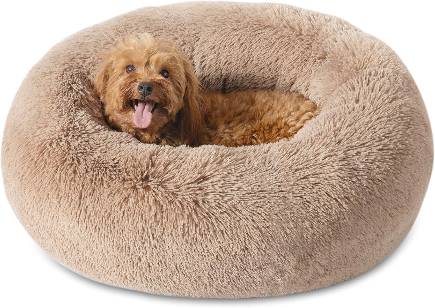Bedsure Dog Bed Donut Bed - Washable Cat Beds for Indoor Cats Large, Fluffy Calming Kitten Bed for Small Dog and Puppy, Grey, 50x50x16cm - Comfort Style